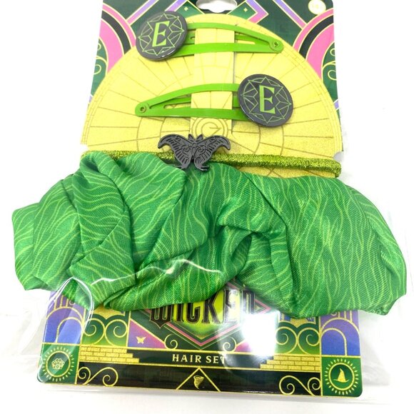 Wicked Hair Accessory Set Glinda Or Elphaba Clips Scrunchie Hair Ties Pink Green - Picture 11 of 11